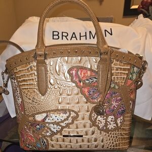 Brahmin Brown Embossed Honey Brown Gala Butterfly Satchel